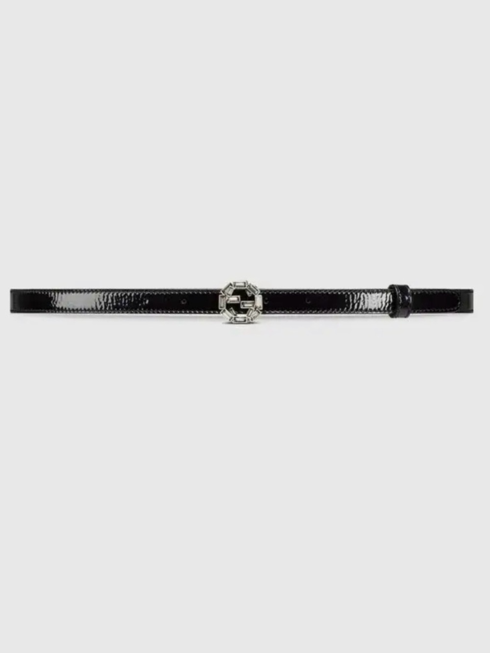 GUCCI Black Thin Belt With Interlocking G Buckle Patent Crystal 85